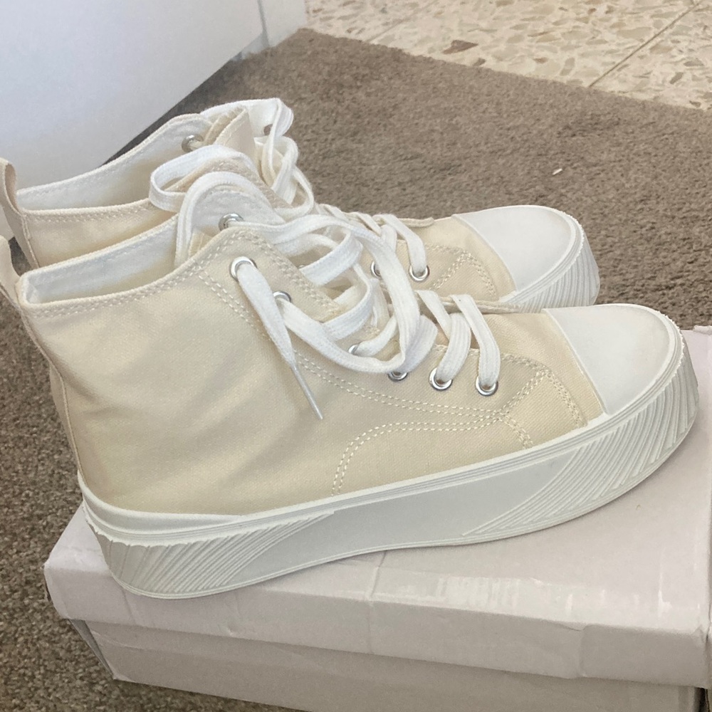 Women's Beige High-Top Sneakers - Picture 4 of 7